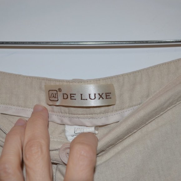 De Luxe Beige Straight Wide Leg Linen Pants 11 - Picture 2 of 5